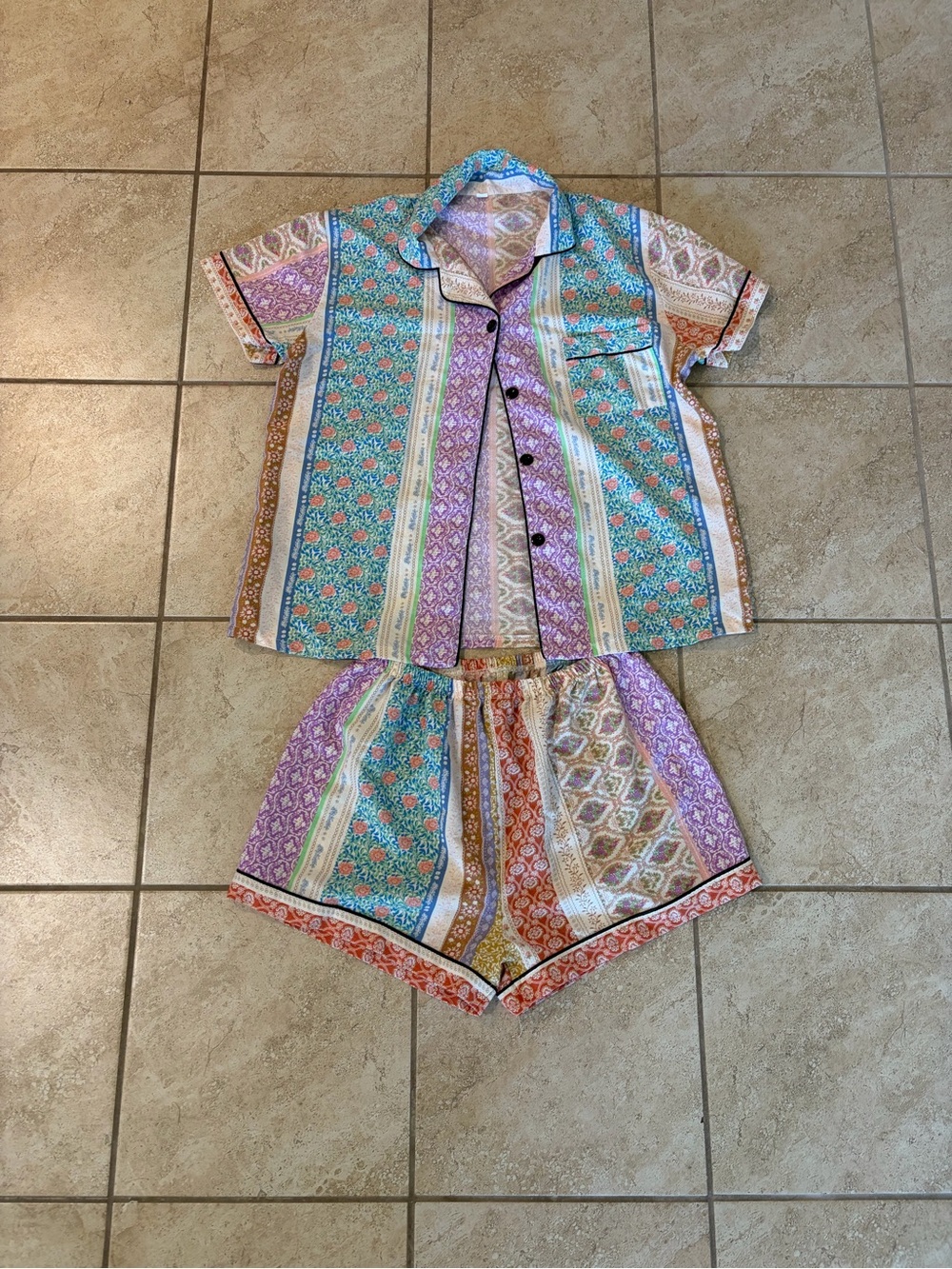 Multicolor Striped Floral Pajama Set
